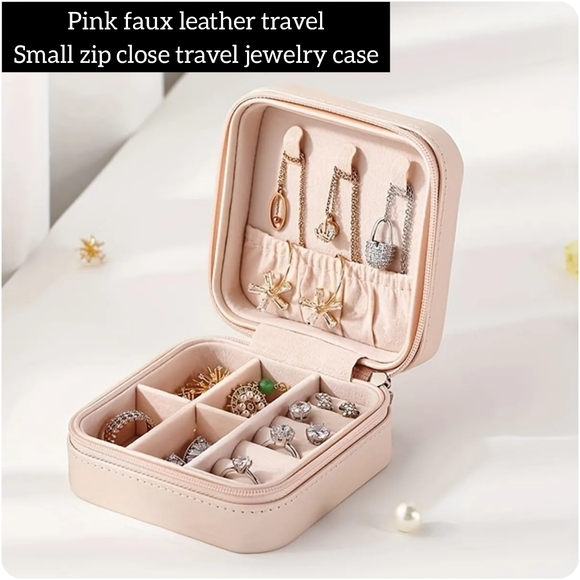 Faux leather jewelry Box Travel Portable Jewelry Organizer Mini Case 2 colors - Picture 2 of 11